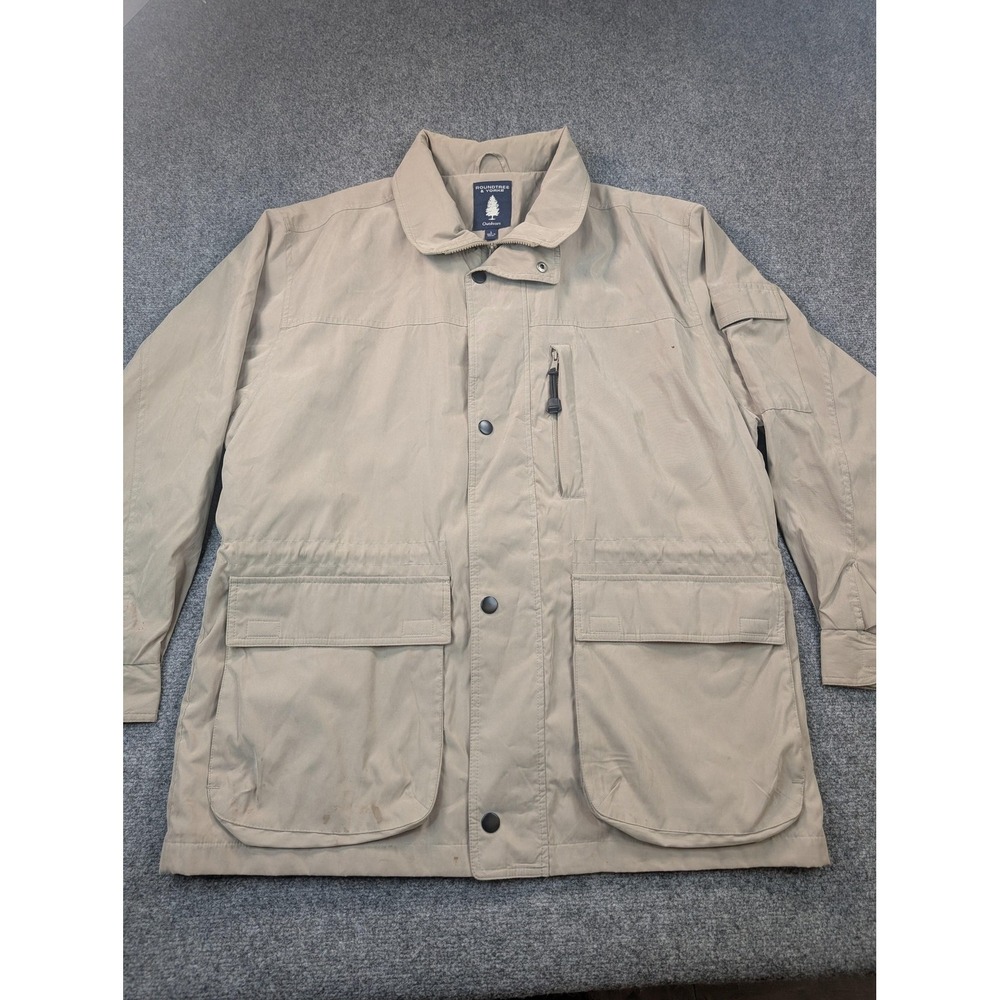 Roundtree & Yorke Outdoors Jacket Mens Large Khaki Field Coat Utility Pockets